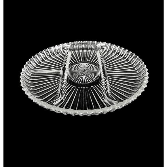 Relish Tray Clear Pressed Glass Ribbed 4 Section Serving Dish Round 10" Vintage - Picture 9 of 10